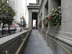 Wheelchair ramp on the Randolph Street entrance of the Chicago Cultural Center